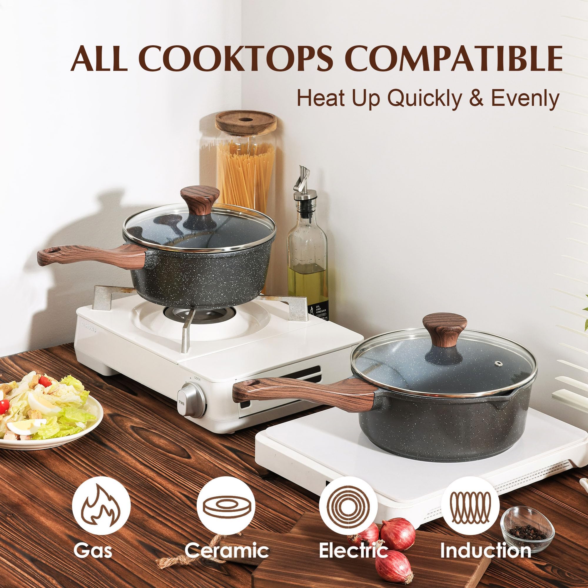 SENSARTE 18 cm Non-Stick Casserole with Lid, 2 L Small Pot with Swiss Granite Coating, Stay-Cool Handle - Image 4