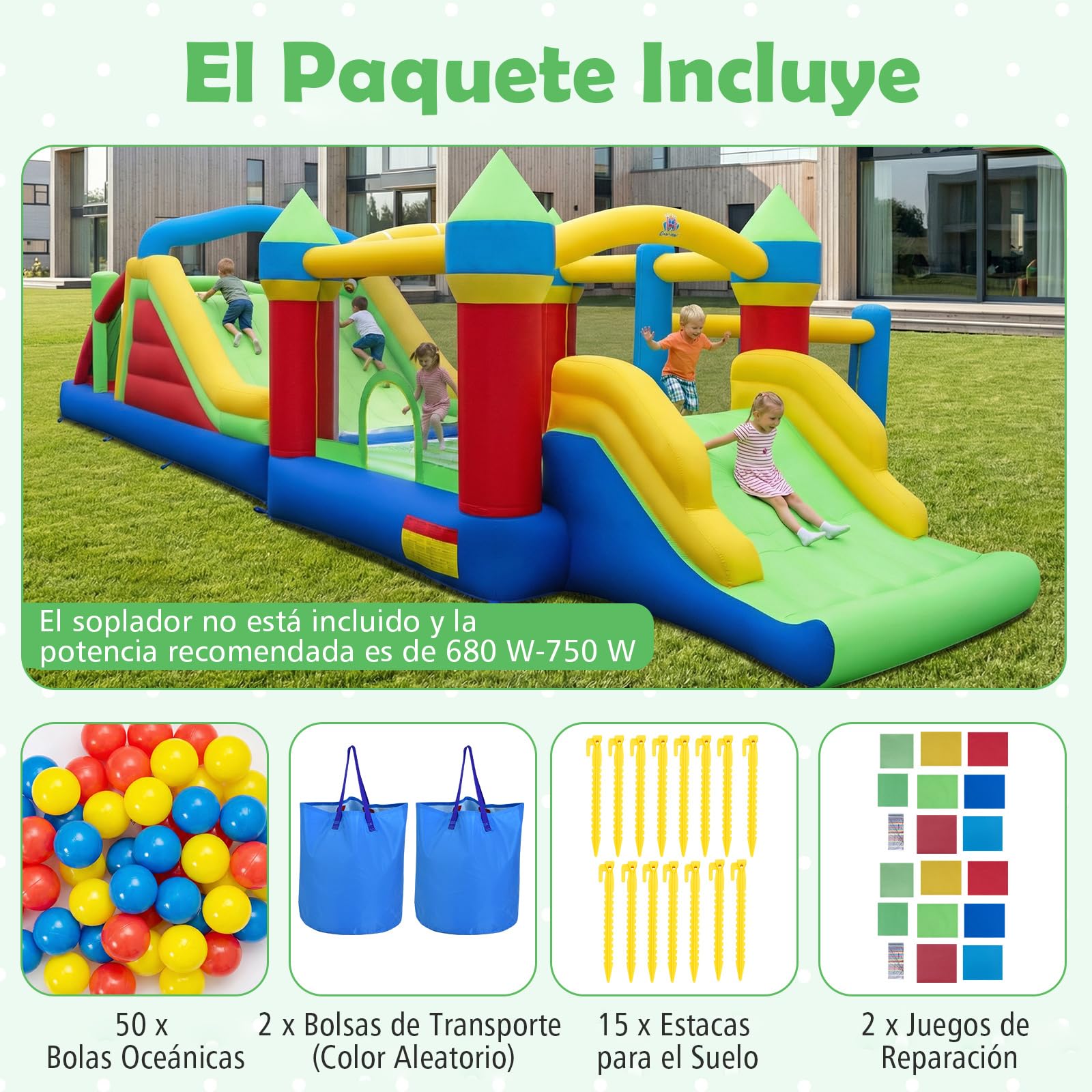 COSTWAY 6 en 1 Castillo Inflable con Toboganes Dobles y Casa de Salto para Niños