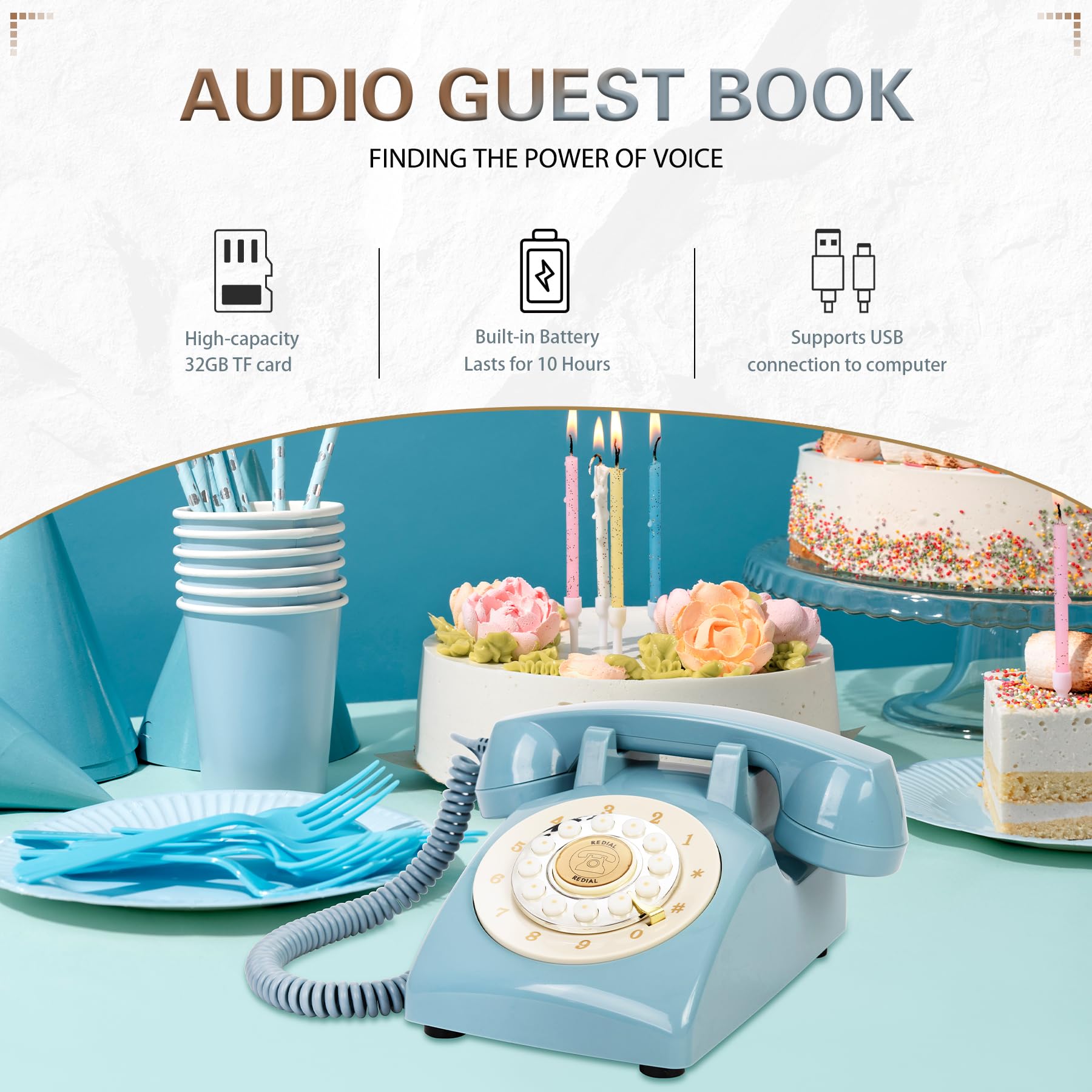 Libro degli Ospiti Audio per Matrimonio, Telefono con 32GB di Memoria per Messaggi Audio Personalizzati, Volume Regolabile, con Funzione di Riproduzione dei Messaggi, Adatto a Tutti i Tipi di