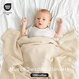 Muslin Swaddle Blankets for Baby Girls and Boys, 4 Pack Breathable and Skin-Friendly Newborn Receiving Blanket, 100% Cotton Swaddle Wrap, Essentials Infant Shower Items, Toddler Gift