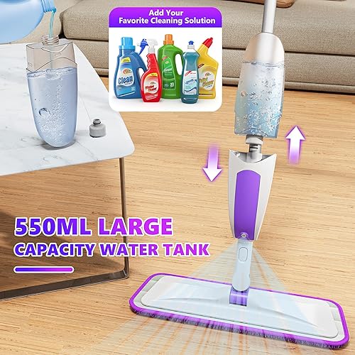 Miniatura 2 de Trapeador de microfibra para limpieza de suelos  SEVENMAX Dry Wet Floor Mop con rociador, 3 almohadillas lavables para Swiffer Powermop para madera