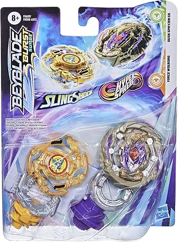 Miniatura 3 de Beyblade Burst Surge Dual Collection Pack Hypersphere Dusk Spryzen S5 y Slingshock Force Wolborg Spinning Top Toys - 2 camisetas de juego de batalla