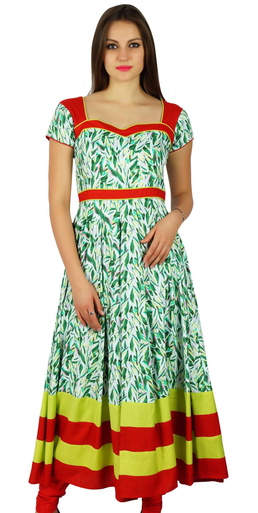 Bimba Womens Rayon Anarkali Kurta Long Maxi Kurti Casual Ethnic Clothing Multicolor