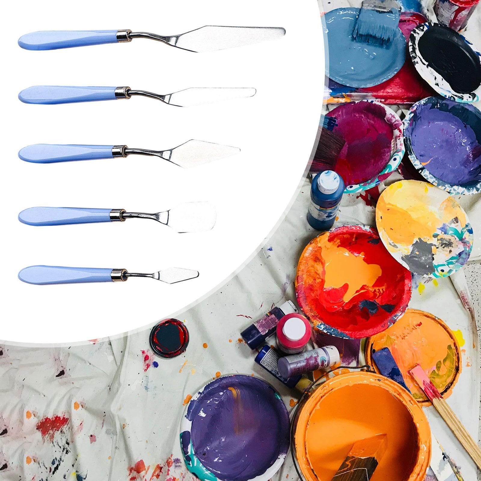 Nishiyuenyi 5 Piece Stainless Steel Palette Knife Set for Mixing Colors and Painting, Blue