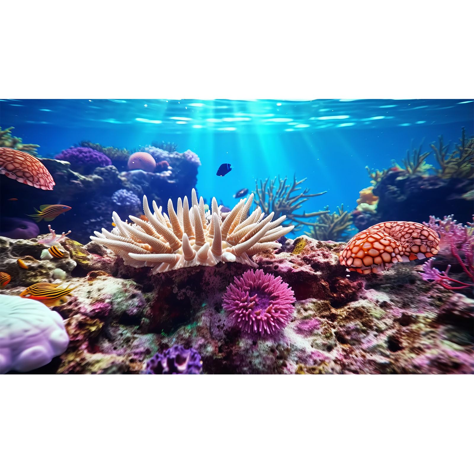 Underwater World Aquarium Background Sea Urchin Coral Reef Teeming with Marine Life Terrarium Background Deep Ocean Tropical Marine with Sunbeams Fish