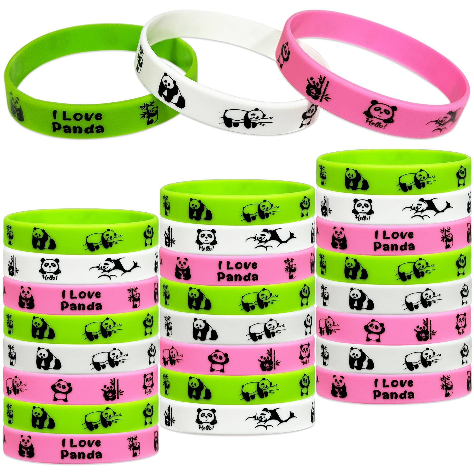 FSHANEE Panda Rubber Bracelets Panda Themed Party Supplies Panda Silicone Wristbands Party Gift Bag Fillers Goodie Bag Stuff, Set of 24 Counts