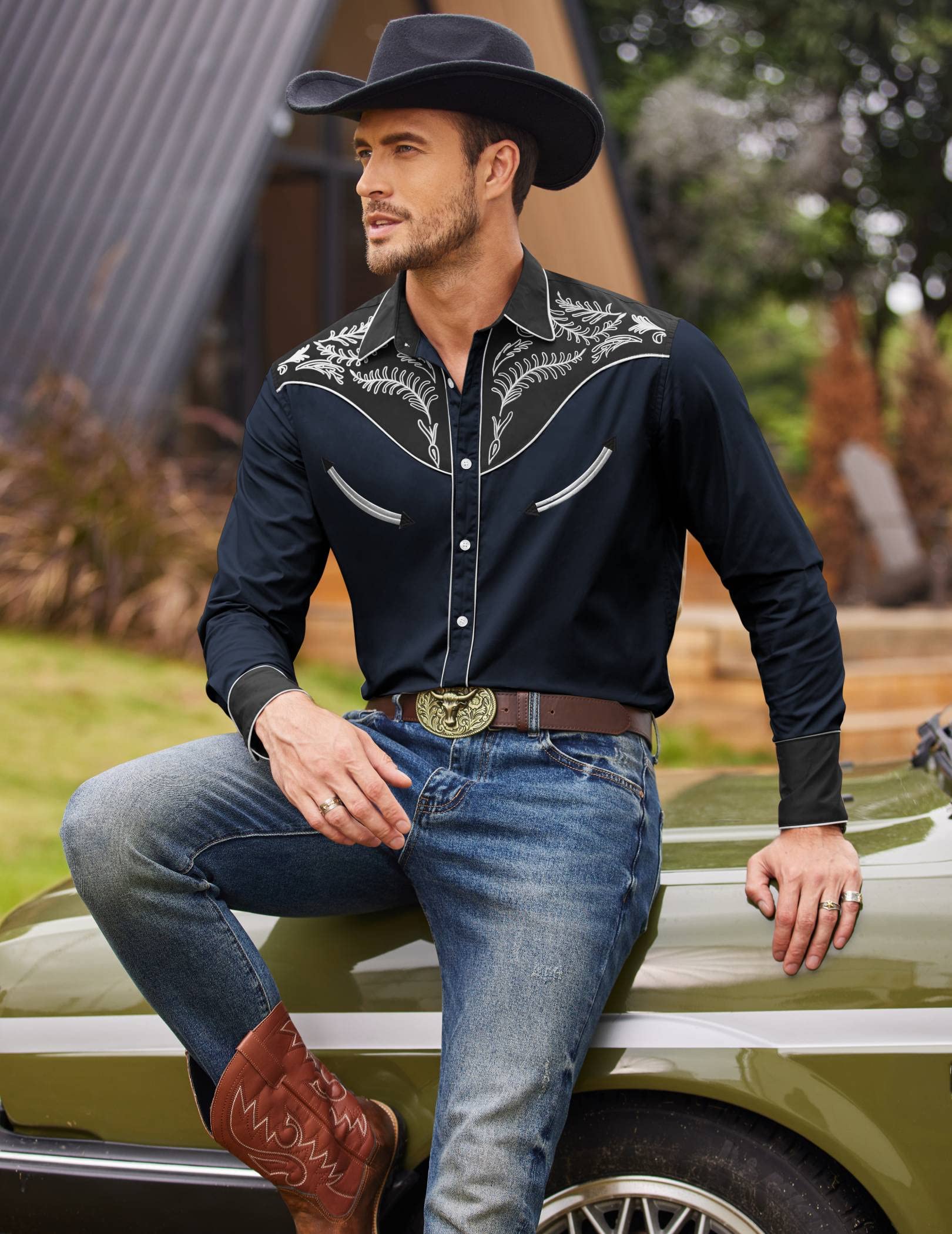 COOFANDY Uomo Western, Retro Casual (Confezione da 1)
