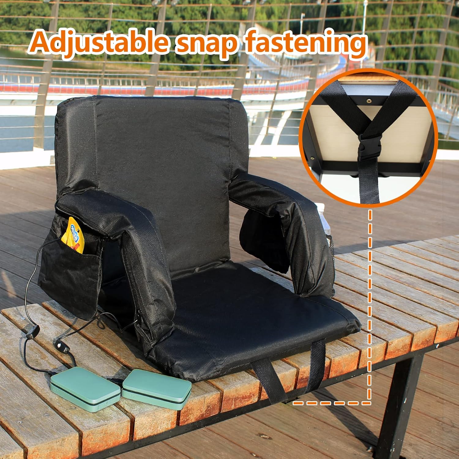 Sojoy Heated Stadium Chair with Back Support,Dual Heating Seat Cushion for Stadium,Camping,Outdoor Activities