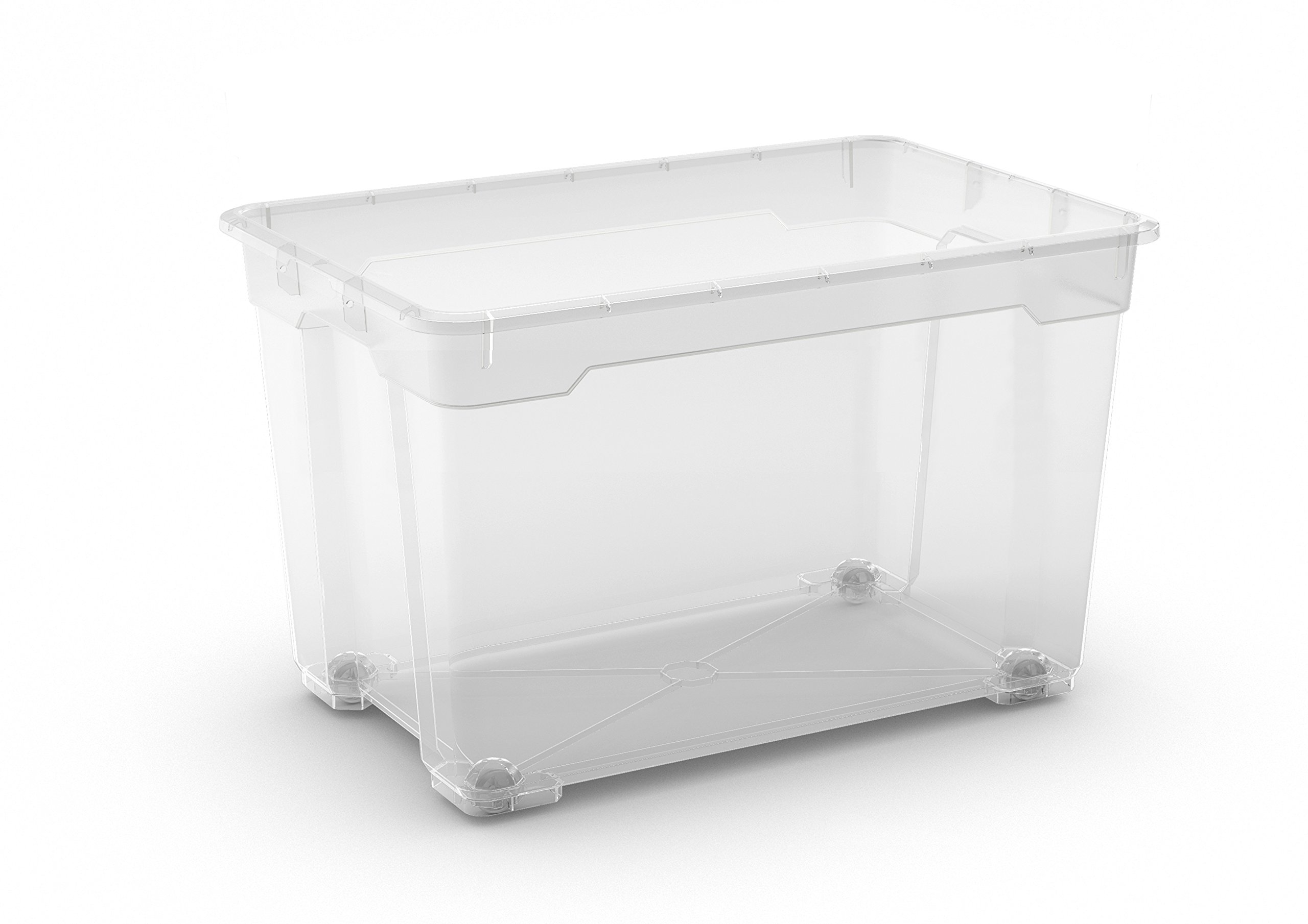 Keter Set di 4 Contenitori in Plastica con Coperchio R Box XL, Trasparenti, Dotati di Ruote, Ideali per Vestiti e come Portaoggetti, Adatti per Armadi e Garage, 57 L, 56,5x38x36H cm