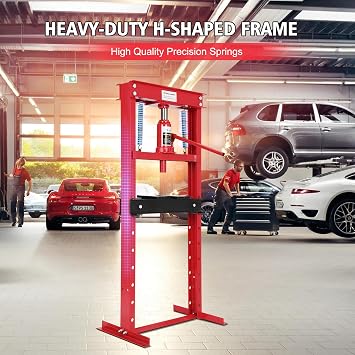 12 Ton Hydraulic Press with Press Plates, Benchtop Hydraulic Shop Press, H-Frame Garage Floor Press, Adjustable Working Table Height, Red
