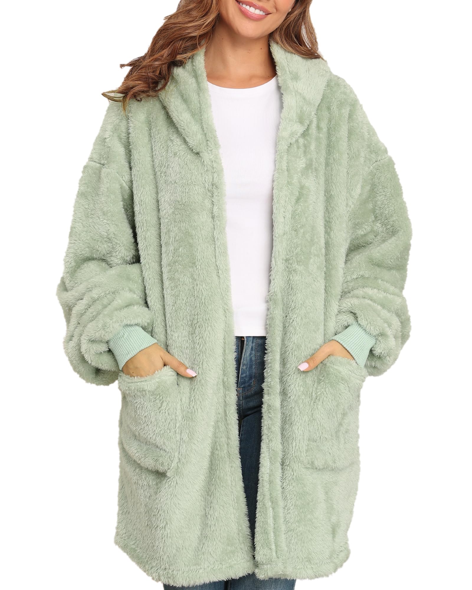 Argstar Hooded Cardigan for Women and Men, Oversized Sweatshirt Fuzzy Fleece Blanket Hoodie Jacket - One Size Fits All