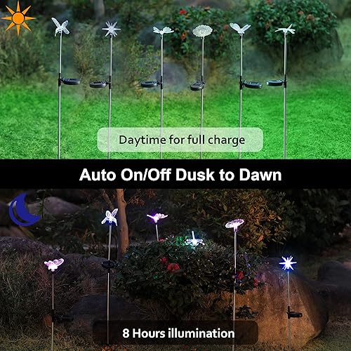 Miniatura 3 de Glintoper Paquete de 6 luces solares de estaca de jardín al aire libre, luces solares de figura de mariposa, iluminación LED multicolor cambiante