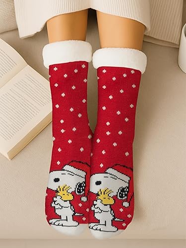 The Peanuts Snoopy Hüttensocken - Haussocken für Damen Kuschelsocken Flauschige Wintersocken warme Frauen Socken Grau/Rosa