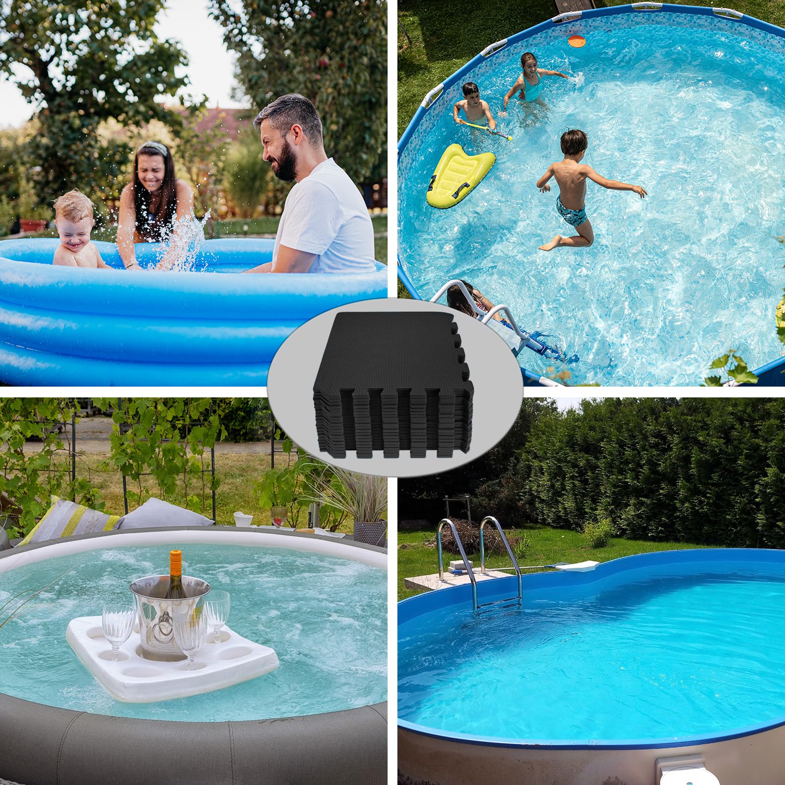 Montafox Tapis Piscine 30 x 30 x 1 cm Tapis Noir Base Set 21 Éléments Sol Dalle Modulable Mouse Protection Piscine Spa Exterieur