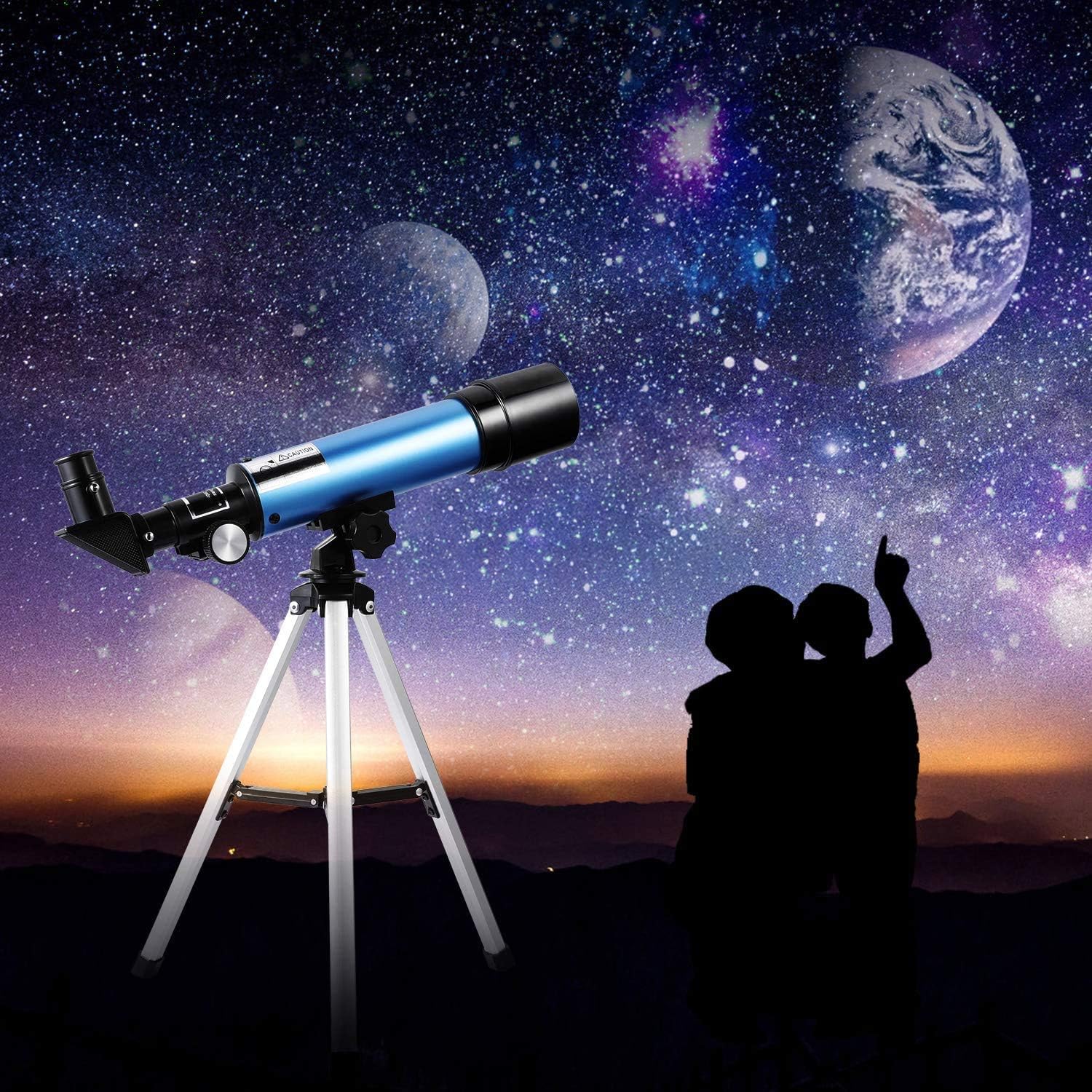 Telescopio para niños y Adultos, Apertura de 50 mm, Distancia Focal de Objetivo de 360 mm, Soporte AZ