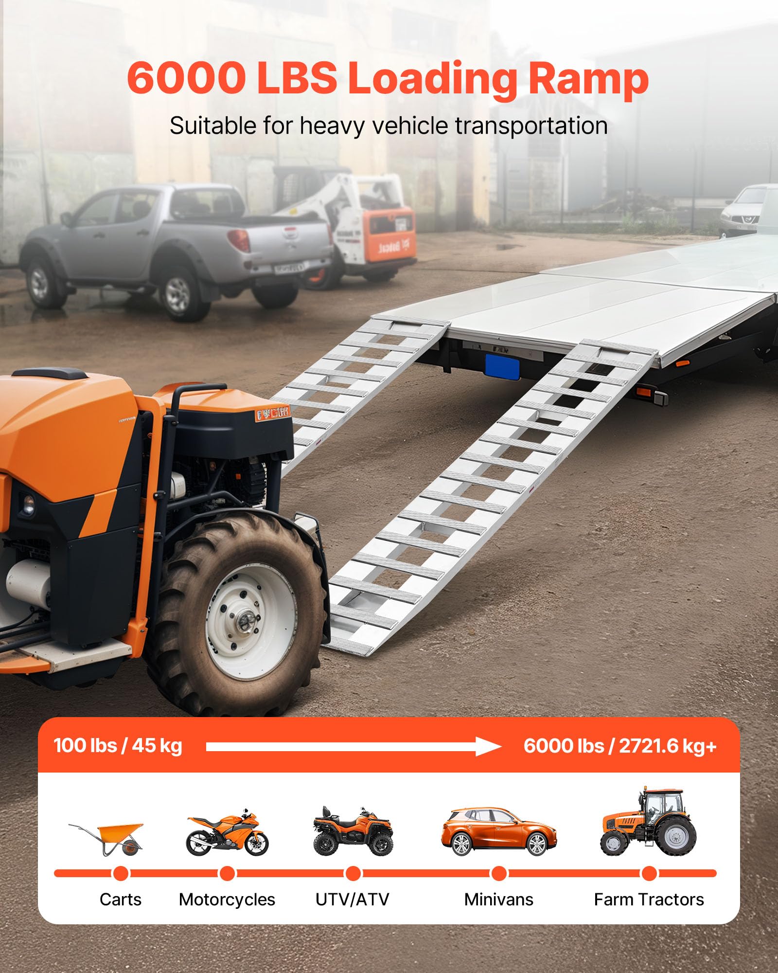VEVOR 2 szt. 240 x 38 cm, stop aluminium, całkowita pojemność 2721 kg, do wózków, traktorów rolniczych, ATV, kosiarek, motocykli, motocykli
