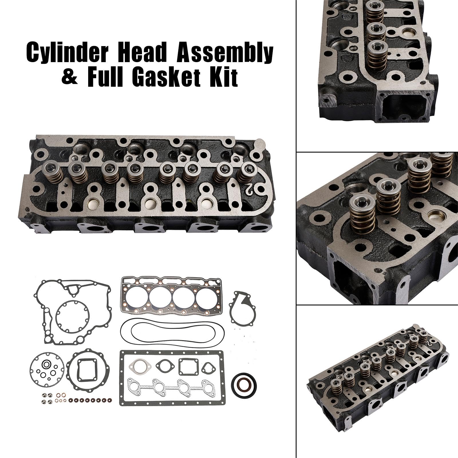 Topteng Complete Cylinder Head Assy+Gasket Kit Apto para Kubota V1505 V1505T V1505E V1505D, Apto para Kubota Tractor B2910HSD B7800HSD B3030HSD B3030HSDC B3200HSD B3300S