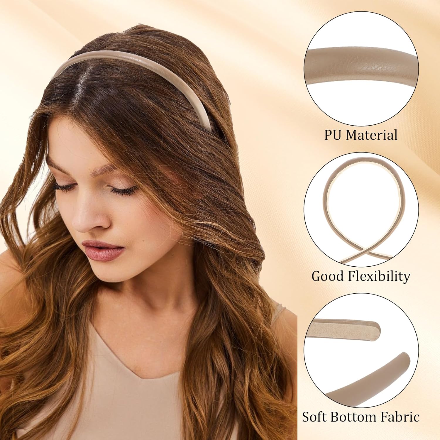 6 Pack PU Leather Thin Headbands for Women - Neutral Colors, Non-Slip & Trendy Skinny Hair Bands - For All Hair & Everyday Style - Image 6