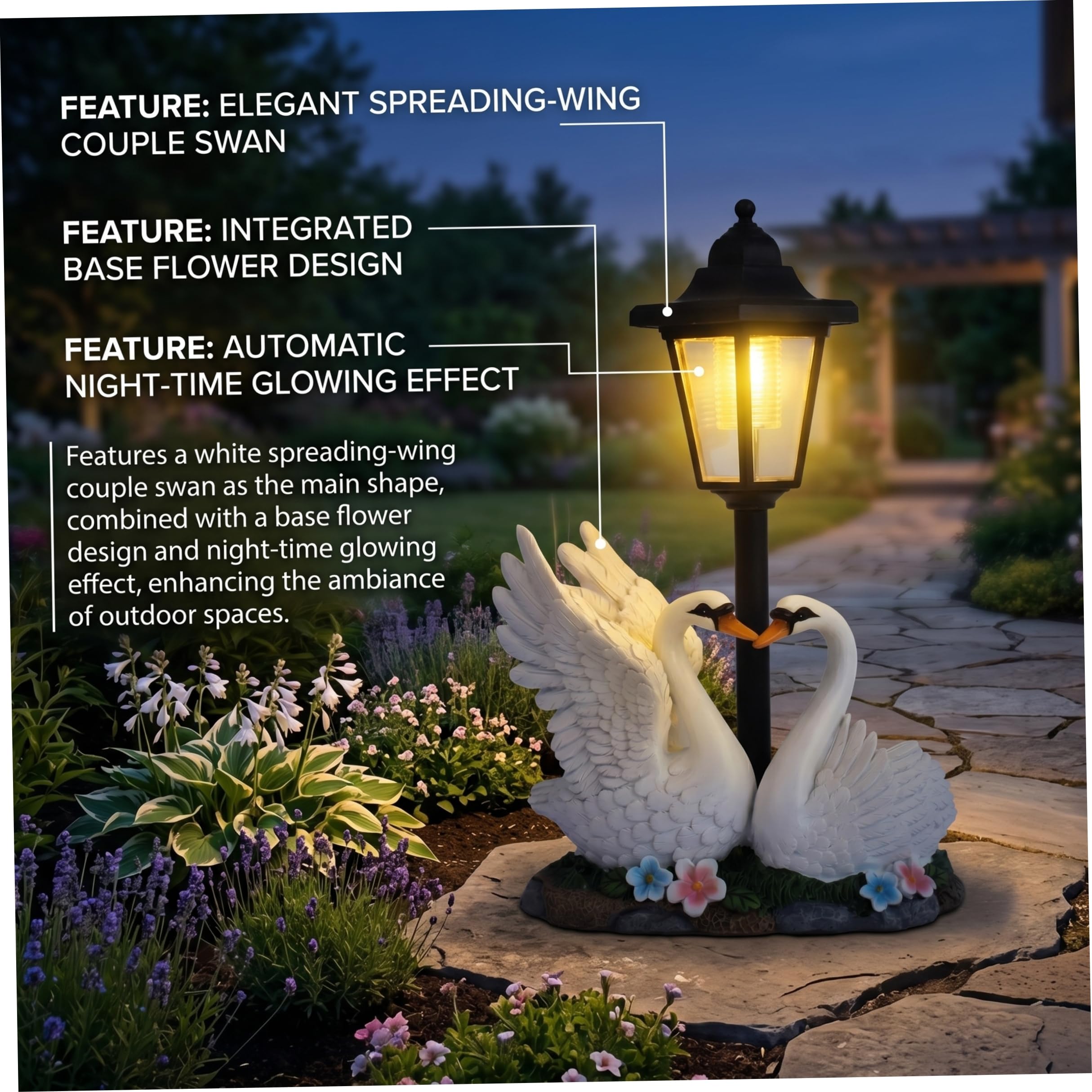 Estatuas solares de jardín Pareja de cisnes con luz solar figura de pato para exteriores para decoración de patio y porche Estatuas solares de jardín estatua de cisne estatua de pato figura de p