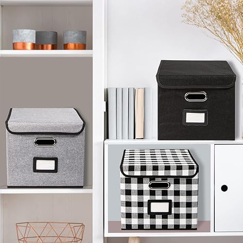 Miniatura 7 de TIANSE Caja de almacenamiento portátil de archivos con tapas, caja organizadora de archivos decorativa de lino plegable, almacenamiento para cartas,