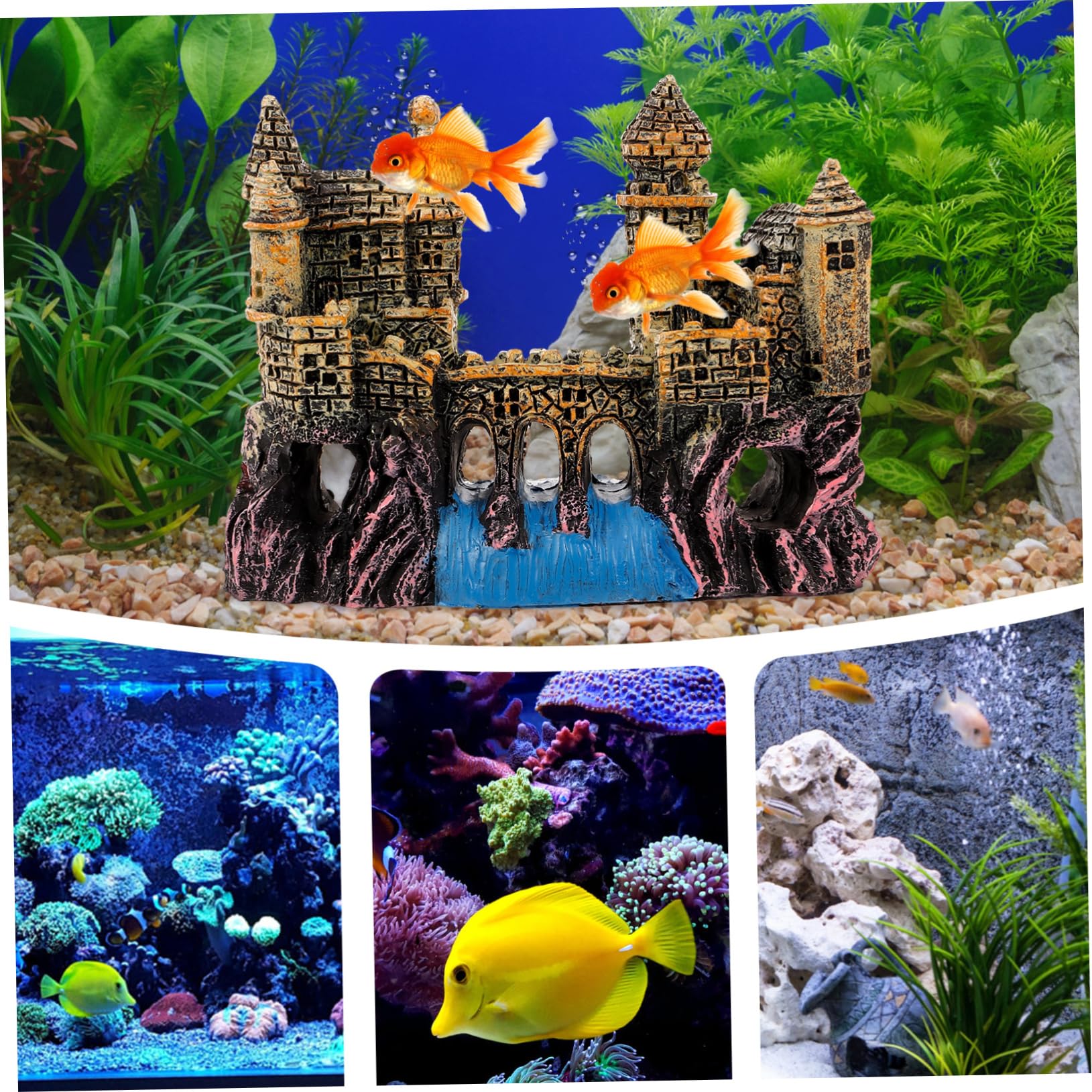 POPETPOP 5 Piezas Acuario del Castillo Pecera Retro Cueva De Roca De Acuario Peces De Acuario Falsos Tanque Planta De Betta Pequeña Casa del Acuario Planta Flotante De Acuario Resina