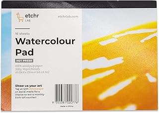 ETCHR Wood Pulp Watercolor Block – A5 Watercolor Block Hot Press - Watercolor Journal Block - Watercolor Paper 16 Pages - Hot Press Watercolor Pad - Student Grade Paper Pad - Watercolor Paper Block