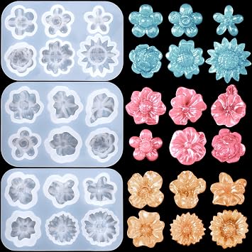 OIIKI 3PCS 3D Flower Resin Silicone Molds, Daisy Sunflower Flower Resin Casting Molds, DIY Resin Pendant Molds for Jewelry Making Necklace, Earrings, Bracelets for Christmas, Valentines Day3 Styles