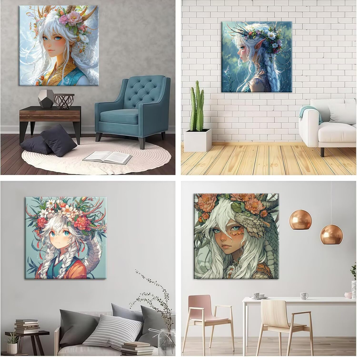 5D Diamond Painting Schöne Mädchen, Diamant Malerei Erwachsene 50x50cm w553 | 4 Pack Diamond Painings Erwachsene, 5D DIY Diamant Malerei Mosaikherstellung für Relaxation and as a Wall Deko Geschenk