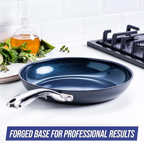 Miniatura 7 de Blue Diamond Cookware Juego de ollas y sartenes de cerámica anodizada dura, antiadherente, 10 piezas, sin PFAS, apto para lavavajillas, horno, gris