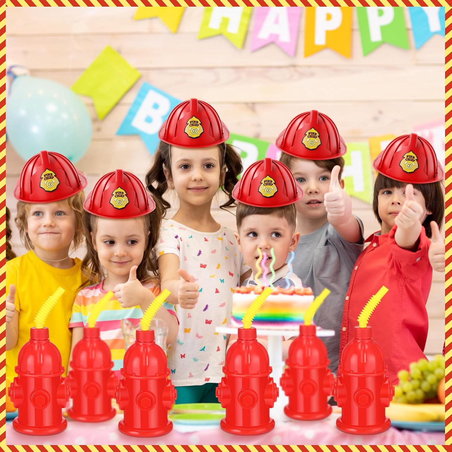 Panitay 24 Pcs 10oz Straw Fire Hydrant Cups with Lids Plastic Firefighter Patrol Party Favors Reusable Red Fire Truck Cup Decoration for Firefighter Birthday Party Supplies
