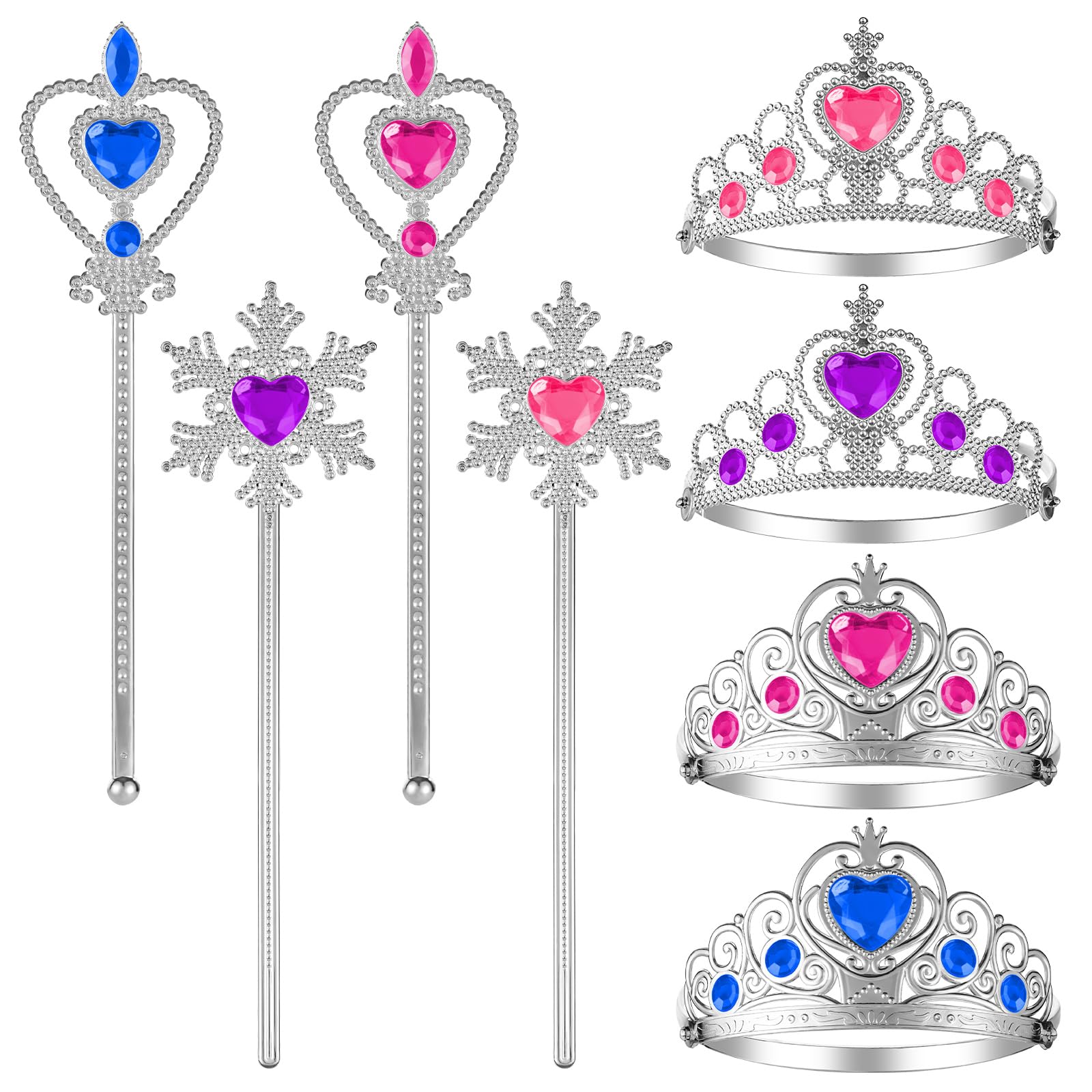 LSLYHTC 8 Pack Princess Crown and Wand Set for Little Girls