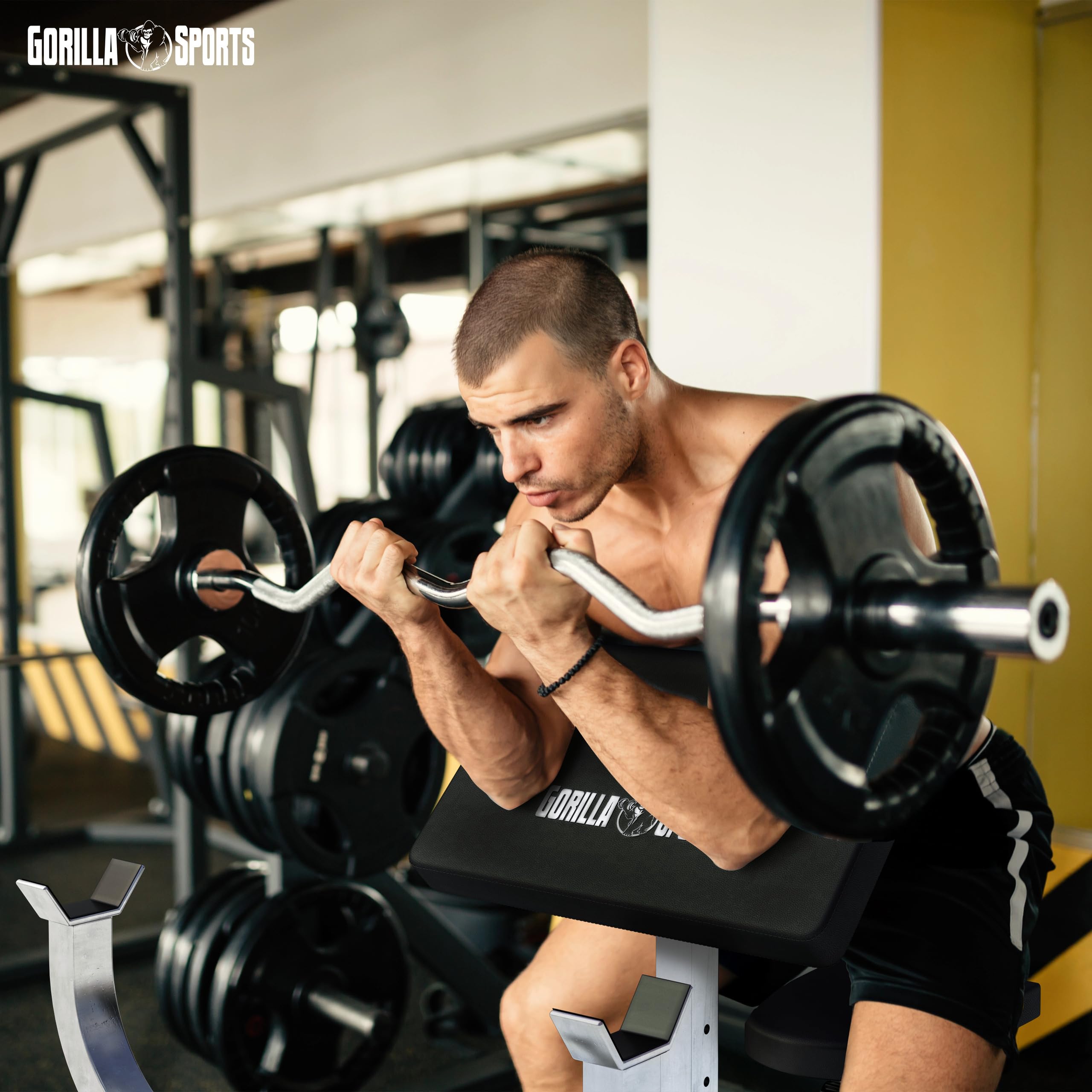GORILLA SPORTS® Panca Palestra - Regolabile in 5 posizioni, Fino a 200 kg, Piedini Antiscivolo - Panca Scott, per Bicipiti, Tricipiti, Panche Powerlifting, Bodybuilding, Sollevamento Pesi