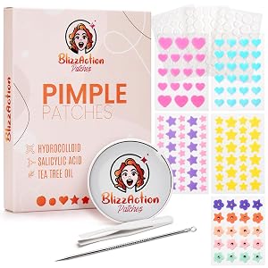 BlizzAction 237 Pcs Pimple Patches Hydrocolloid Acne Sticker Variety Pack with Star Heart Clear Rhinestone Flower Shapes Spot