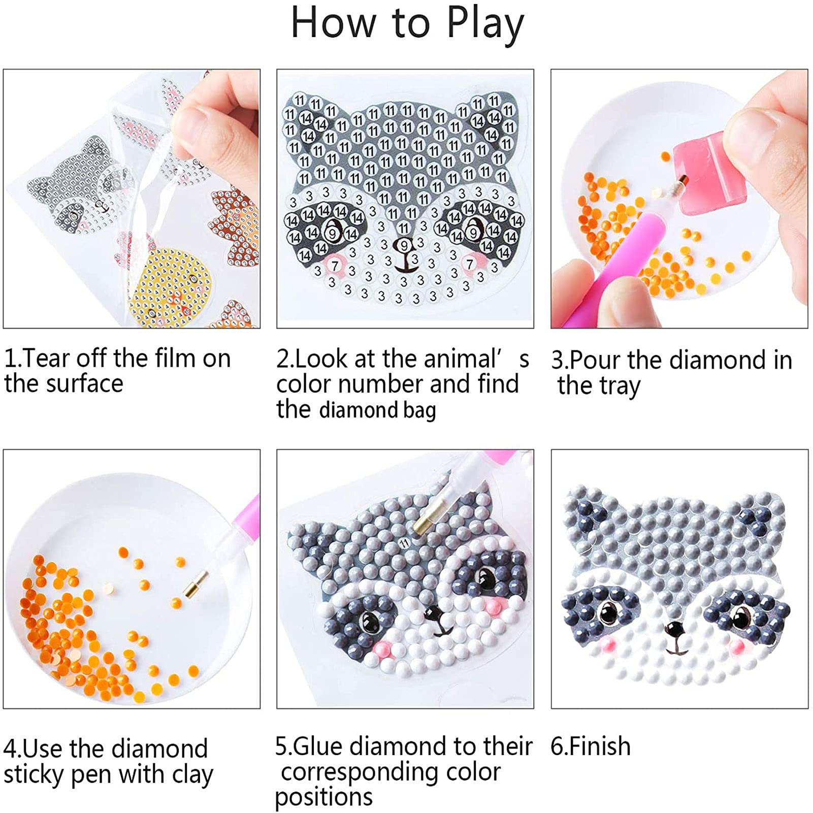 Kit De 44 Pegatinas De Diamantes 5D De Animales, Manualidades DIY Para Niños De 4 A 12 Años, Fomenta La Creatividad Y La Coordinación