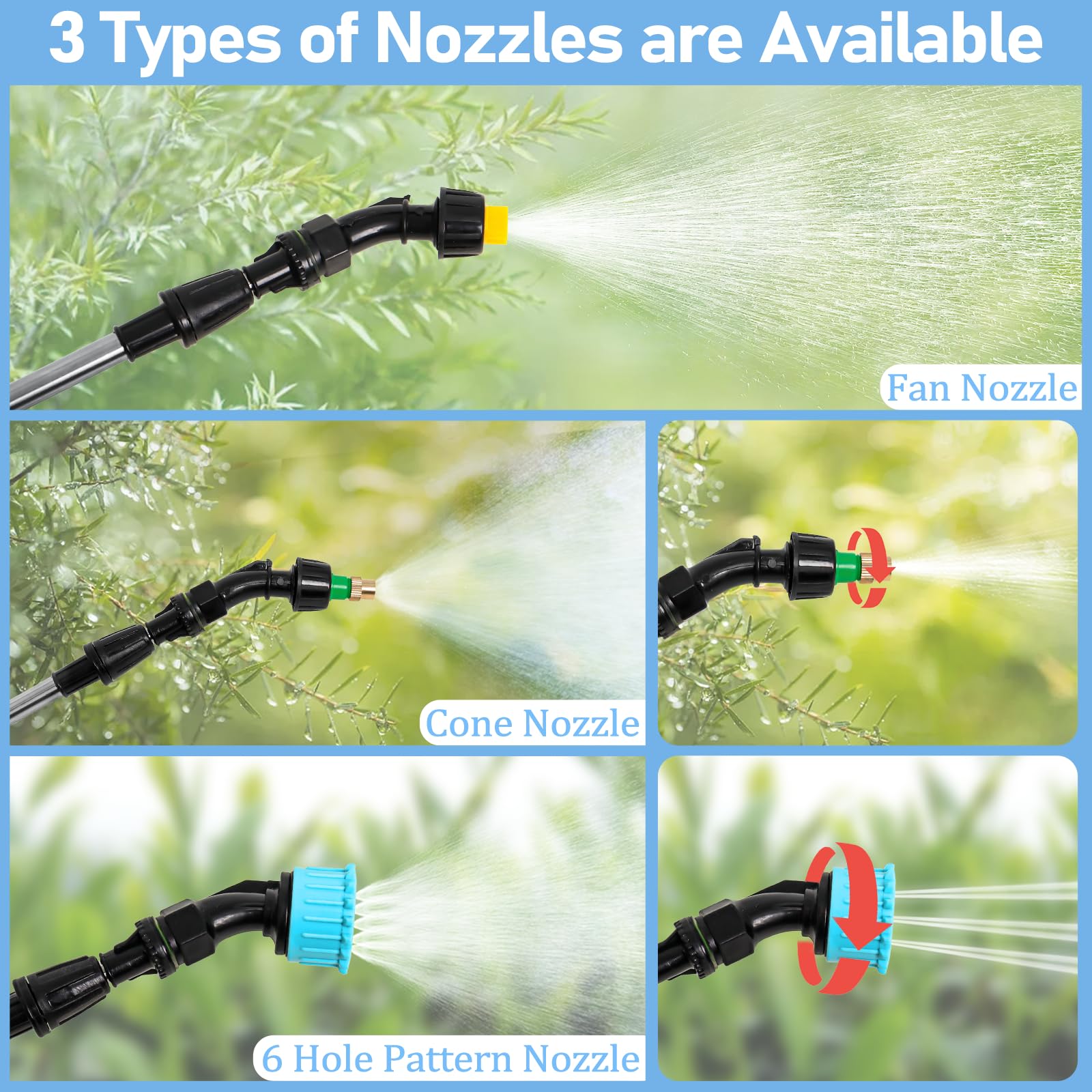 Battery Powered Sprayer,1.35 Gallon Electric Weed Sprayer with 3 Mist Nozzles, Potable Battery Lawn Pump Sprayer with Adjustable Telescopic Wand, USB Rechargeable Handle