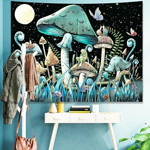 Miniatura 4 de KJHL Tapiz de hongos, lindos y coloridos caracoles de serpiente, plantas naturales, decoración para colgar en la pared, tapices estéticos