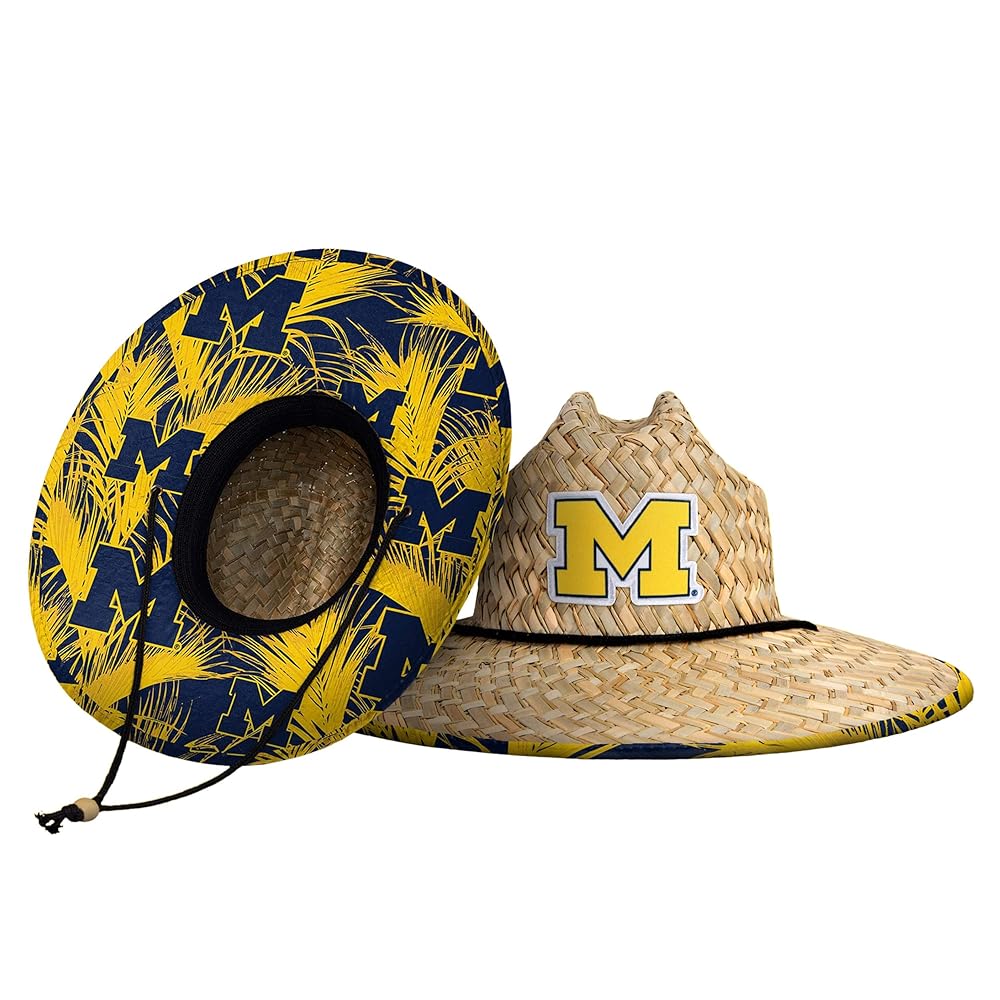 FOCO Mens Ncaa College Team Logo Floral Lifeguard Beach Sun Straw Hat, Team Logo