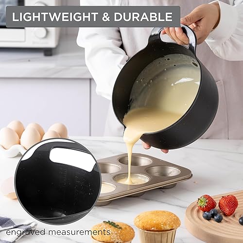 Miniatura 3 de COOK WITH COLOR Nesting - Juego de cuencos de plástico para mezclar con boquillas y asas, negro moteado, 4 piezas antideslizantes