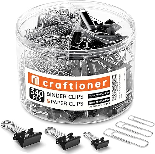 340 clips de papel y clips para carpetas de varios tamaños, clips grandes, medianos y pequeños, clips recubiertos de níquel, suministros de oficina