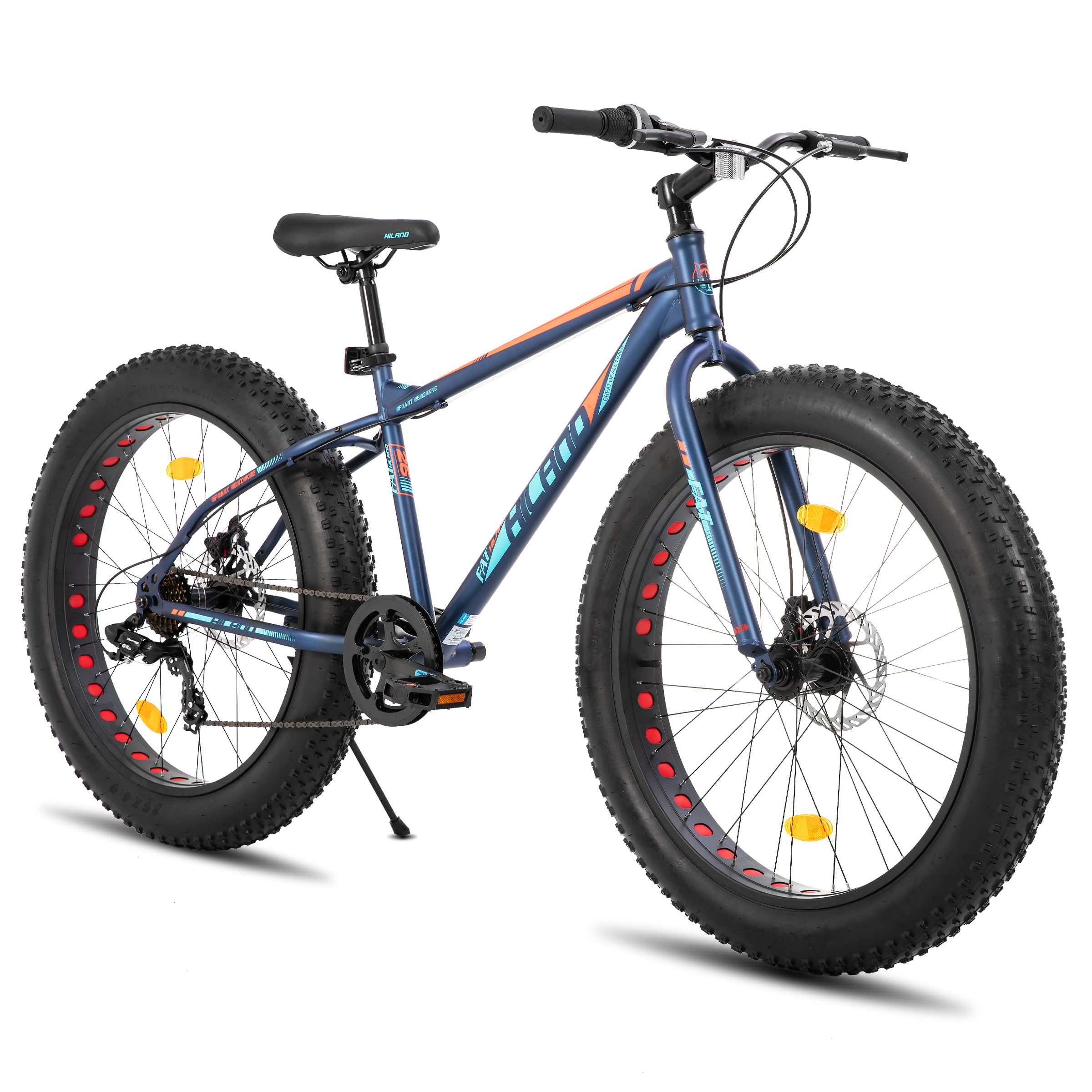 Hiland 24 Zoll Fat Tire Mountainbike für Jungen und Mädchen, 7-Gang Mountainbike, Doppelscheibenbremse, Strand und Schnee Fahrrad, Blau Sport & Freizeit