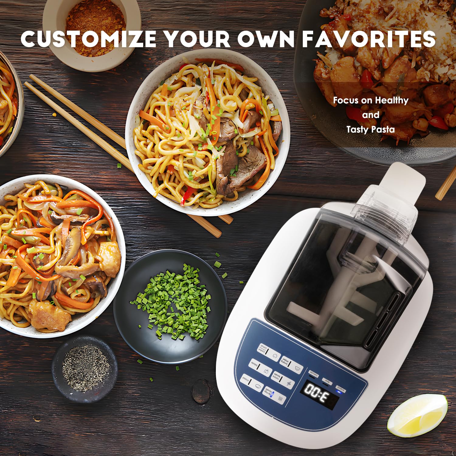 Moongiantgo Machine à Pâte Fraîche Électrique Laminoire, 3 Programmes Automatiques, Boîte de Rangement avec 12 Disques de Mise En Forme pour Nouilles Spaghetti Fettuccine, Jusqu'à 500g de Farine, 260W