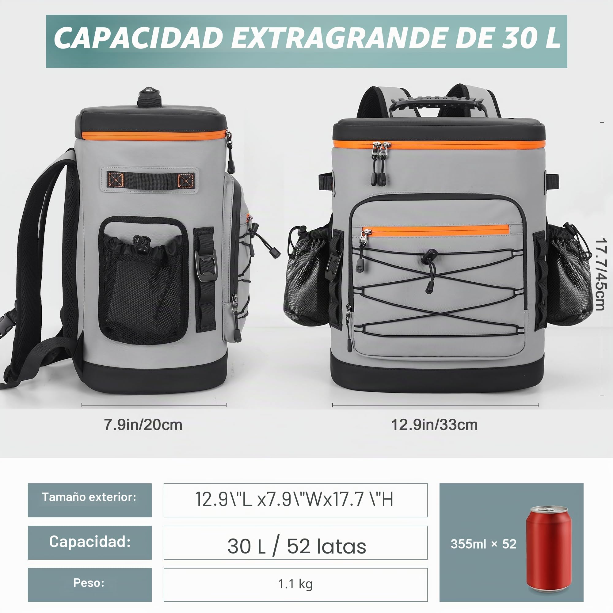 Mochila Nevera Isotérmica, Mochila Termica Grande de 30 litros con Aislamiento Térmico y A Prueba de Fugas, Bolsa Picnic Impermeable para Hombre y Mujer