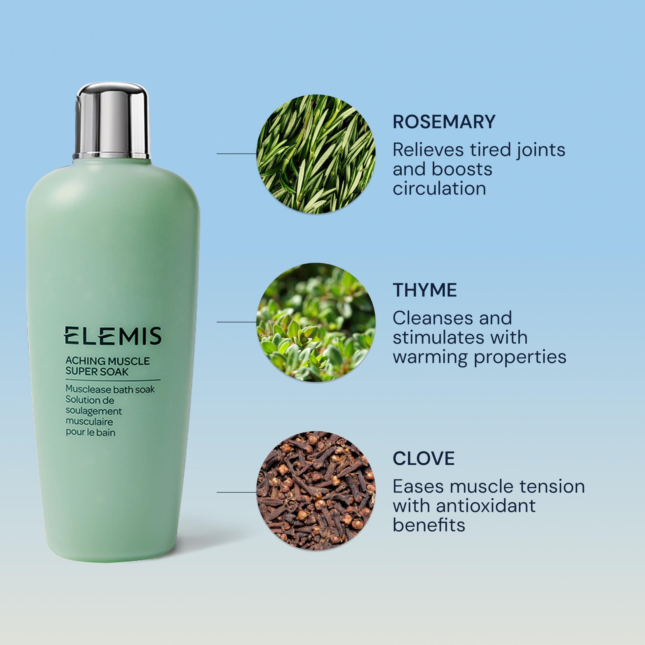 ELEMIS Aching Muscle Super Soak 400ml Natural Bath Milk Soak To Ease Muscle Aches & Tension | Natural bath milk soak to ease muscle aches and tension. Foaming bath soak infused with rosemary  product thumbnail 6