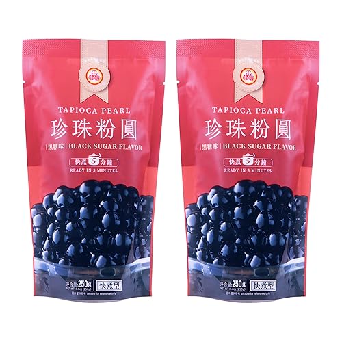 WuFuYuan Boba Tapioca Pearls, Black Sugar Flavor, Ready to Cook in 5 Minutes or Microwave in 3 Minutes, 8.8 oz. (Pack of 2)