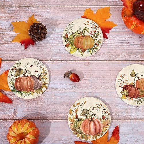Miniatura 5 de Whaline Posavasos de otoño de Acción de Gracias, vintage, hojas de calabaza, posavasos absorbentes de cerámica natural, posavasos retro para tazas,
