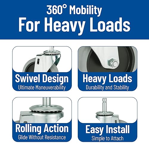 Miniatura 5 de Carlisle FoodService Products CFS SBCC24000 Fold n' Go - Rueda giratoria de repuesto de metal, 4 pulgadas de diámetro de rueda (paquete de 2)