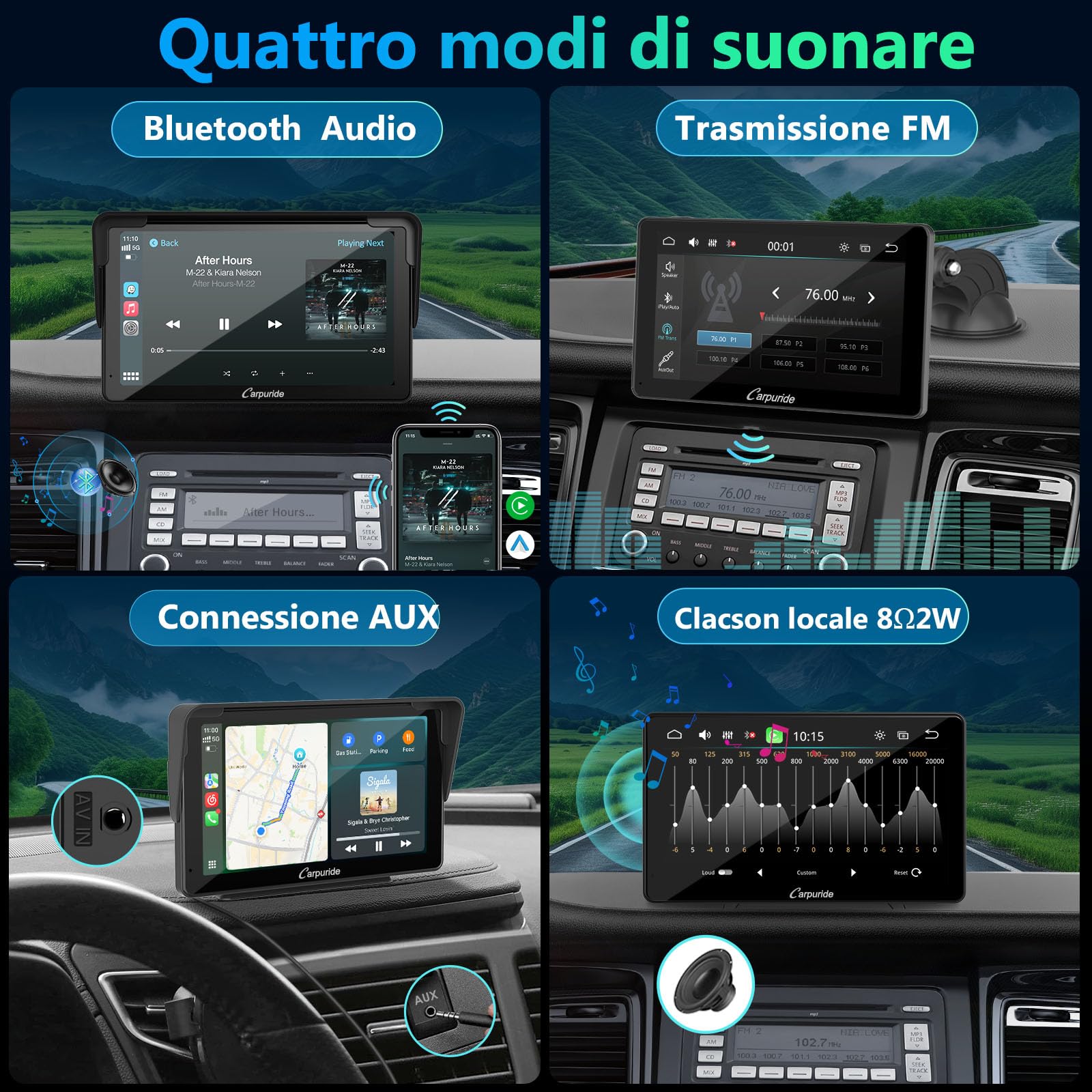 Schermo Carplay portatile, Carpuride V3R Wireless Airplay&Android Auto, schermo touchscreen HD da 7 pollici 1080P con telecamera di retromarcia reale 720P/BT 5.0/Mirror Link/riproduzione USB