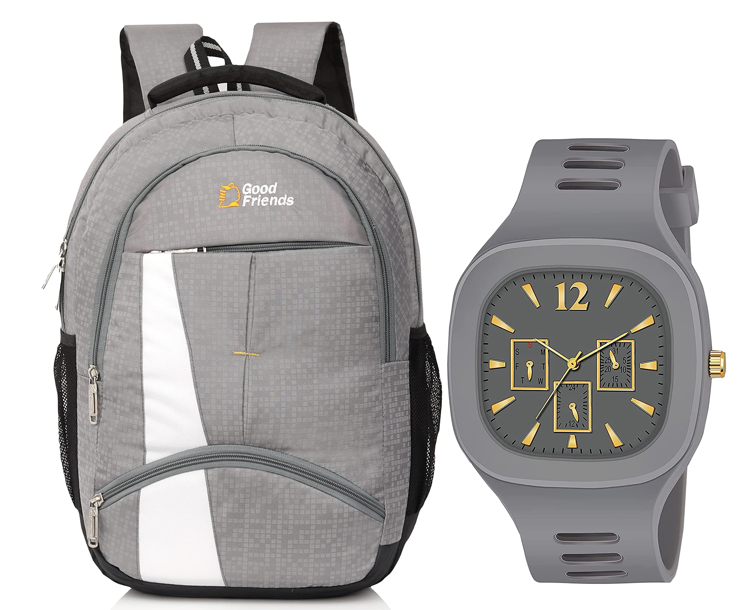 Goodfriends Waterproof Multipurpose Backpack With laptop compartment & Square Analouge Watch (35L Grey) (B0BT85X53P) Amazon Price History, Amazon Price Tracker