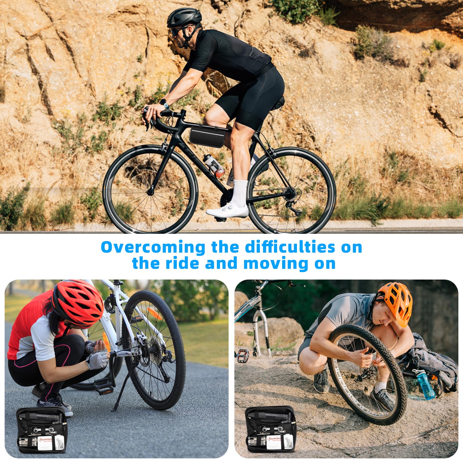 40 PCS Kit Riparazione Bici, 16 in 1 Kit di Attrezzi per la Riparazione di Biciclette e Pompa con Pneumatici di Biciclette, Toppe Portatili, Kit Riparazione Gomme per Biciclette da Strada