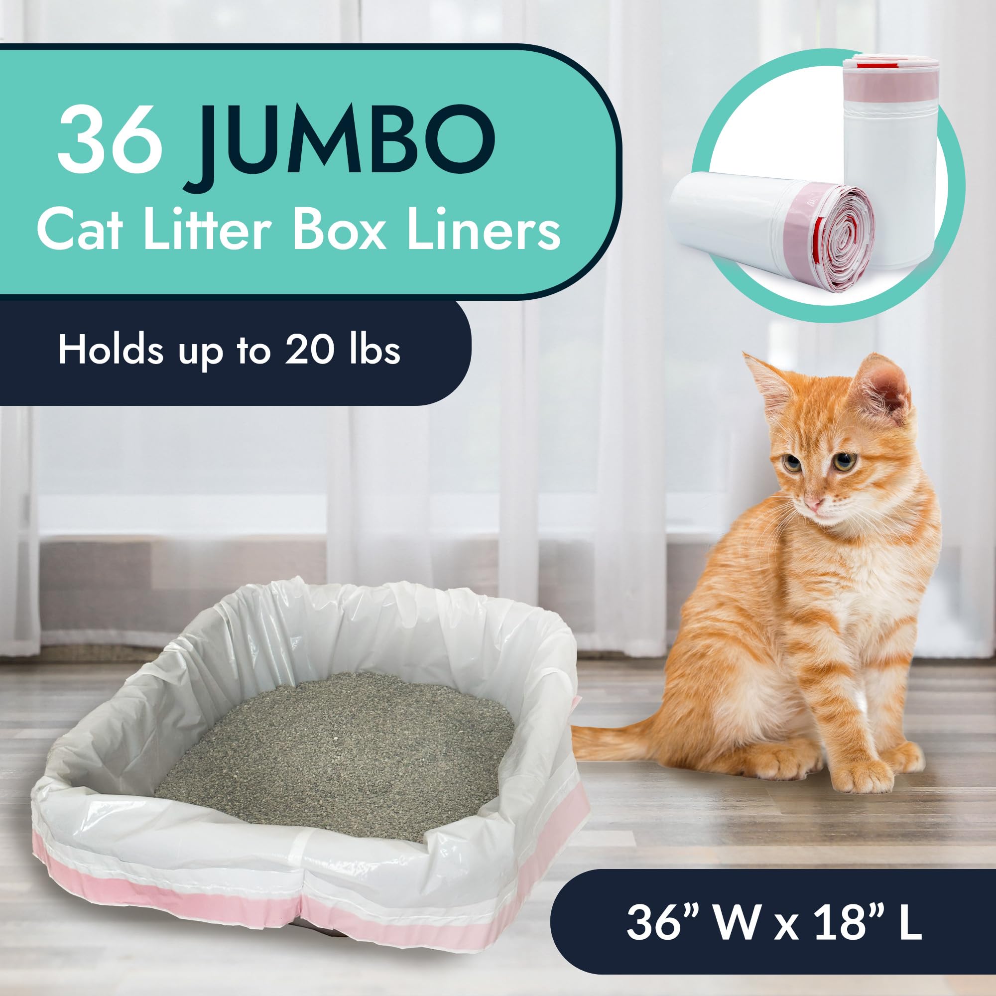 Reli. Bolsas de arena para gatos (36 unidades), jumbo | Forro de caja de arena con cordón | Bolsas de arena para gatos resistentes para bandeja de arena, residuos de gatos | Revestimientos de caja de